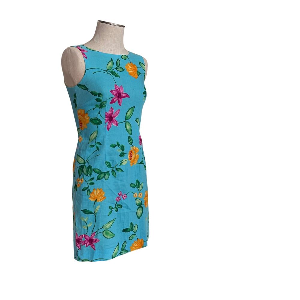 Talbots Blue Floral 100% Linen dress Womens Sz 4 Sheath Sleeveless Summer Party - Picture 4 of 16